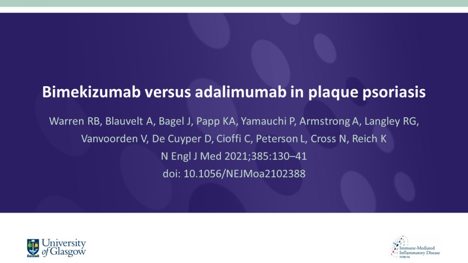 Publication thumbnail: Bimekizumab versus adalimumab in plaque psoriasis
