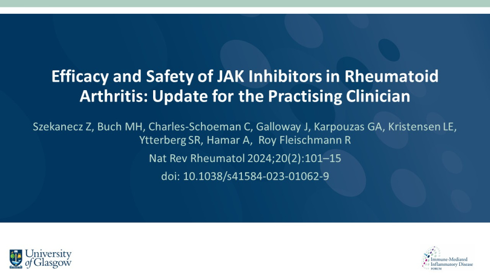 Publication thumbnail: Efficacy and safety of JAK inhibitors in rheumatoid arthritis:  update for the practising clinician