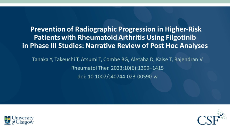 Publication thumbnail: Prevention of Radiographic Progression in Higher-Risk Patients with Rheumatoid Arthritis Using Filgotinib in Phase III Studies: Narrative Review of Post Hoc Analyses