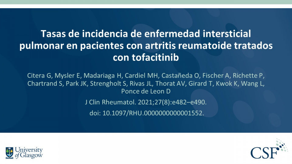 Publication thumbnail: Tasas de incidencia de enfermedad intersticial pulmonar en pacientes con artritis reumatoide tratados con tofacitinib