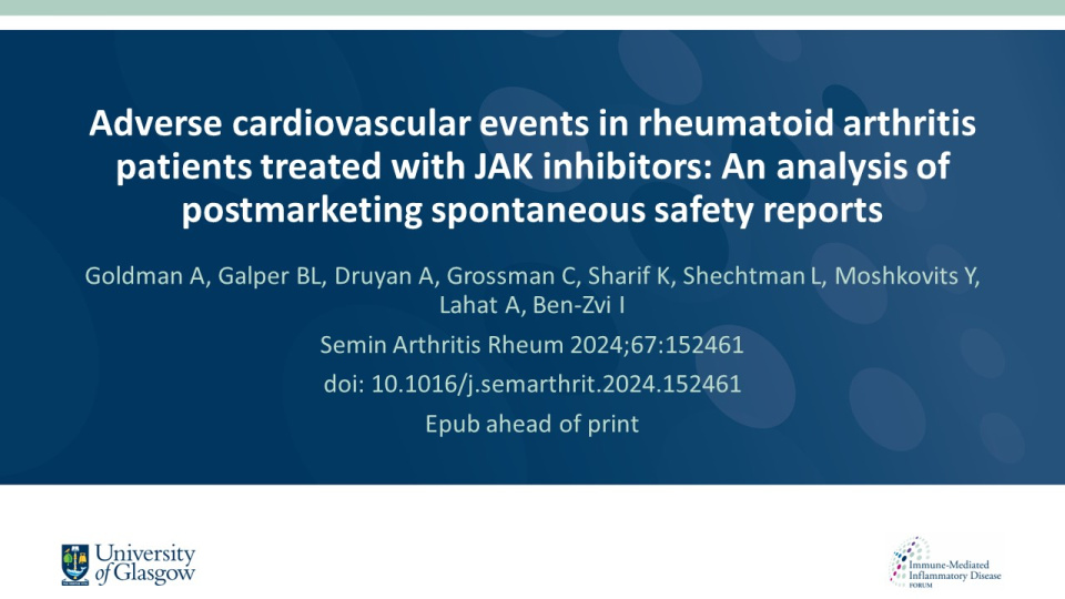 Publication thumbnail: Adverse cardiovascular events in rheumatoid arthritis patients treated with JAK inhibitors: An analysis of postmarketing spontaneous safety reports