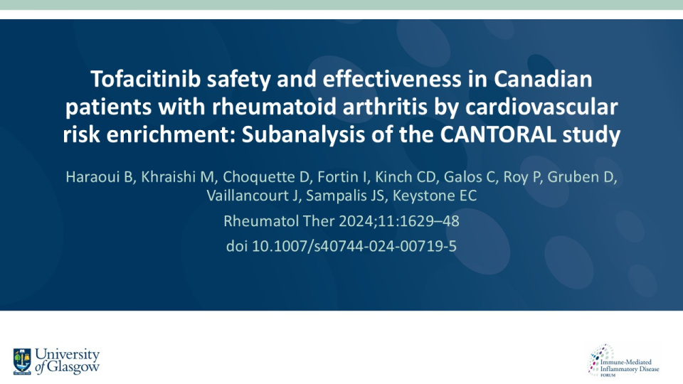 Publication thumbnail: Tofacitinib safety and effectiveness in Canadian patients with rheumatoid arthritis by cardiovascular risk enrichment: Subanalysis of the CANTORAL study