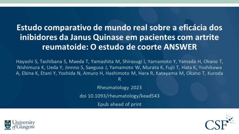 Publication thumbnail: Estudo comparativo de mundo real sobre a eficácia dos inibidores da Janus Quinase em pacientes com artrite reumatoide: O estudo de coorte ANSWER