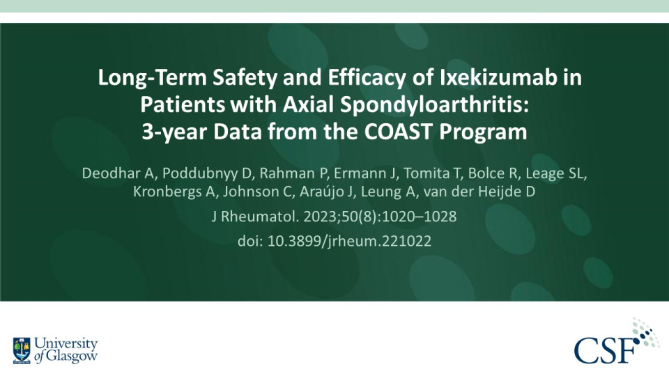Publication thumbnail: Long-Term Safety and Efficacy of Ixekizumab in Patients with Axial Spondyloarthritis: 3-year Data from the COAST Program