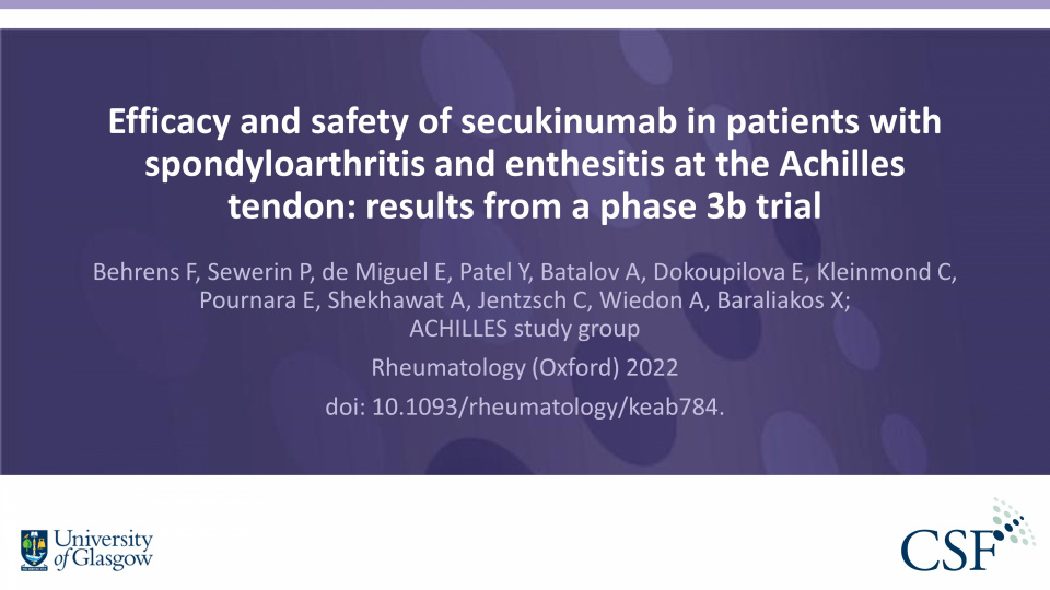 Publication thumbnail: Efficacy and Safety of Secukinumab in Patients with Spondyloarthritis and Enthesitis at the Achilles Tendon: Results From a Phase 3b Trial