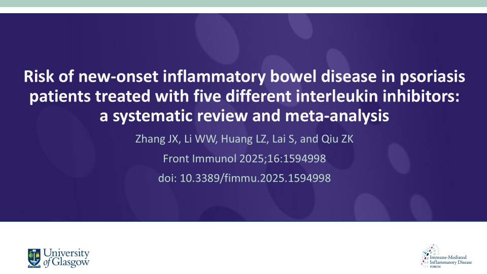 Publication thumbnail: Risk of new-onset inflammatory bowel disease in psoriasis patients treated with five different interleukin inhibitors: a systematic review and meta-analysis