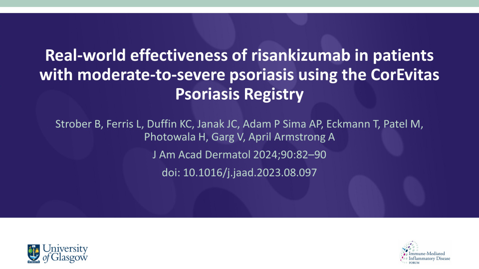 Publication thumbnail: Real-world effectiveness of risankizumab in patients with moderate-to-severe psoriasis using the CorEvitas Psoriasis Registry