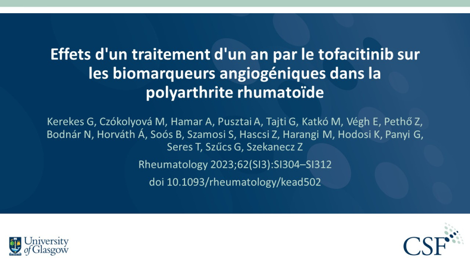 Publication thumbnail: Effets d'un traitement d'un an par le tofacitinib sur les biomarqueurs angiogéniques dans la polyarthrite rhumatoïde