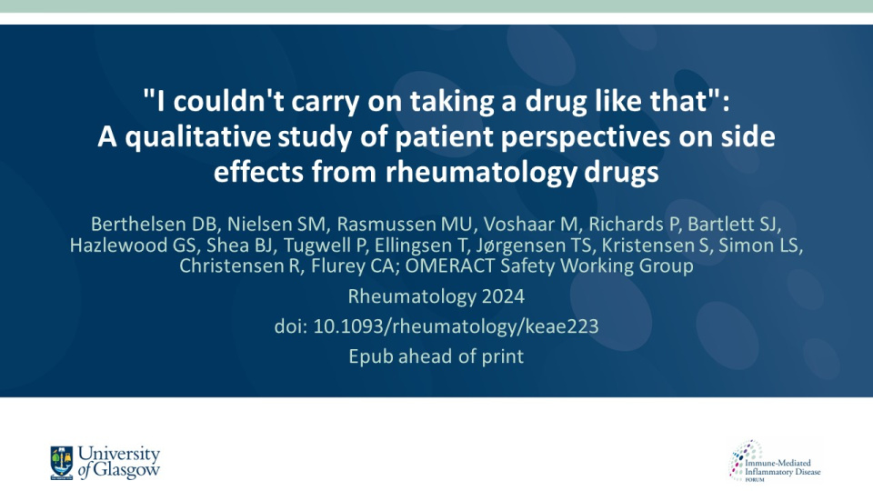 Publication thumbnail: "I couldn't carry on taking a drug like that":  A qualitative study of patient perspectives on side effects from rheumatology drugs