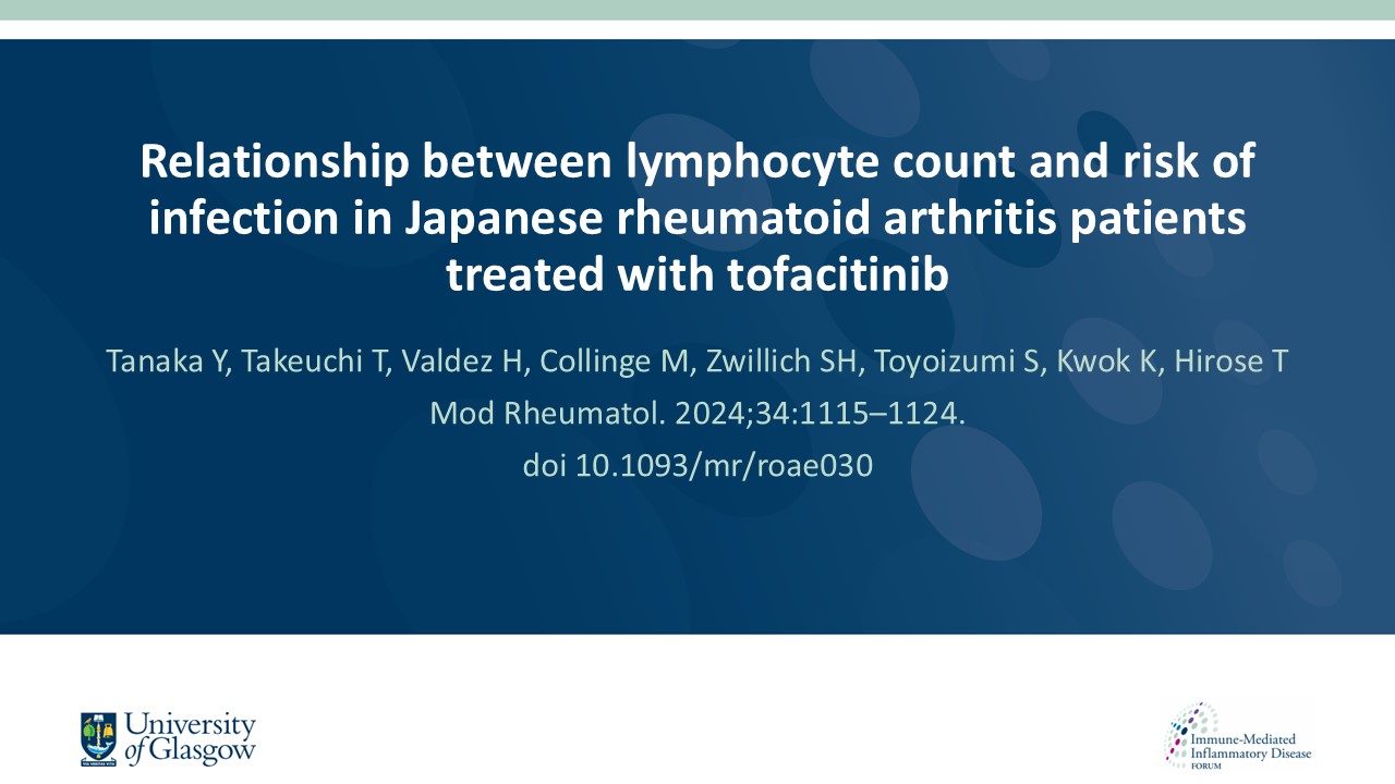 Publication thumbnail: Relationship between lymphocyte count and risk of infection in Japanese rheumatoid arthritis patients treated with tofacitinib