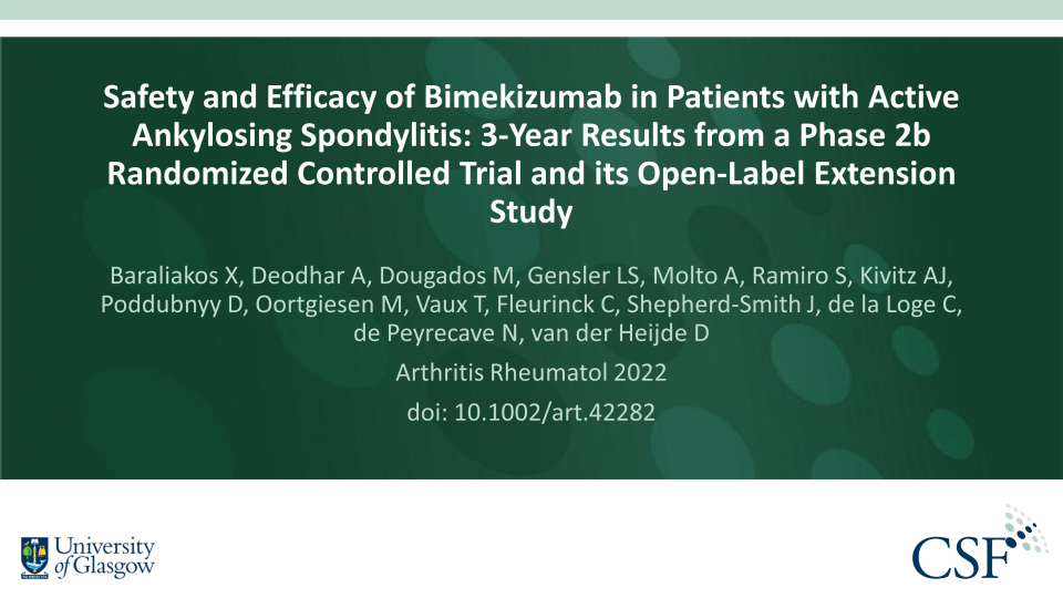 Publication thumbnail: Safety and Efficacy of Bimekizumab in Patients with Active Ankylosing Spondylitis: 3-Year Results from a Phase 2b Randomized Controlled Trial and its Open-Label Extension Study