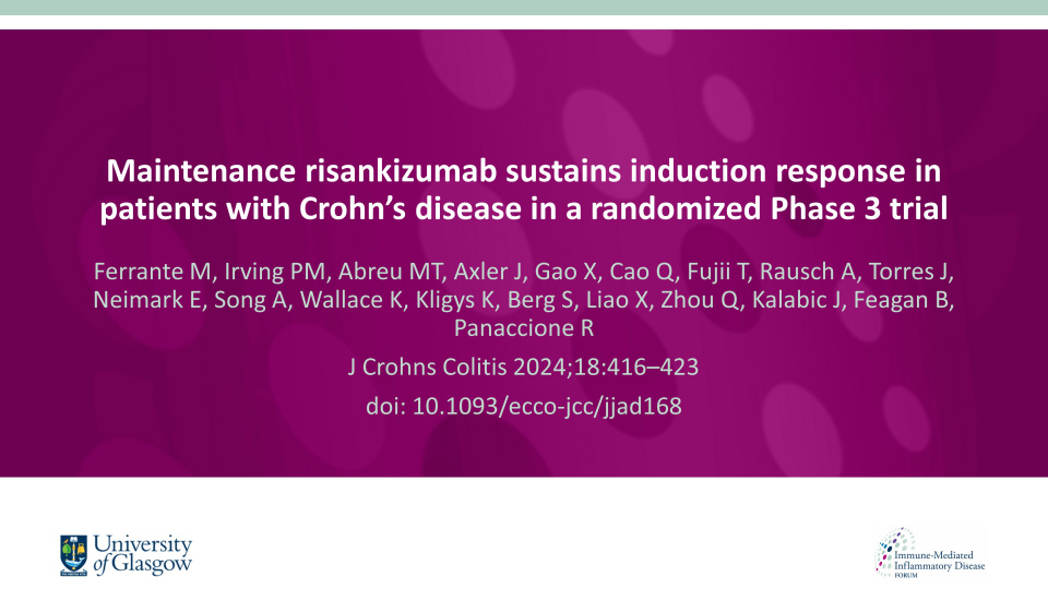 Publication thumbnail: Maintenance risankizumab sustains induction response in patients with Crohn’s disease in a randomized Phase 3 trial