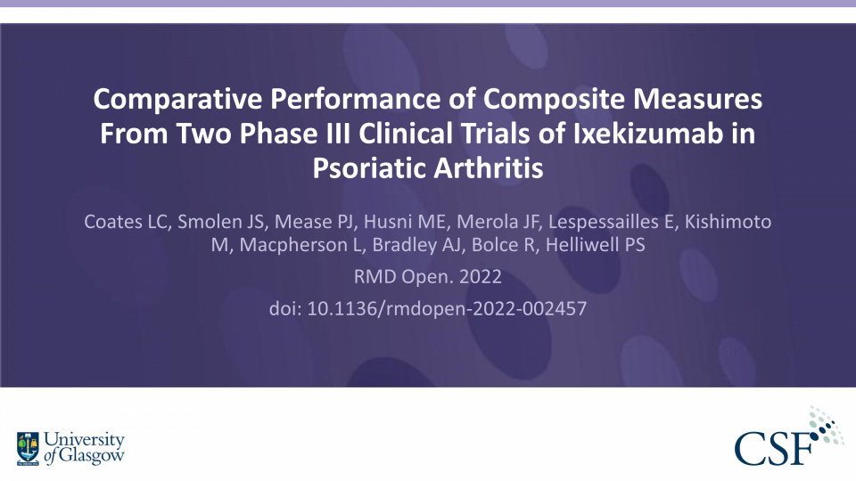 Publication thumbnail: Comparative Performance of Composite Measures From Two Phase III Clinical Trials of Ixekizumab in Psoriatic Arthritis