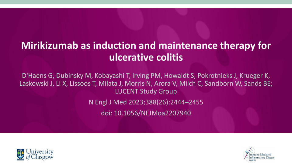 Publication thumbnail: Mirikizumab as induction and maintenance therapy for ulcerative colitis