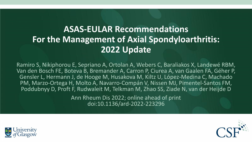Publication thumbnail: ASAS-EULAR Recommendations for the Management of Axial Spondyloarthritis: 2022 Update