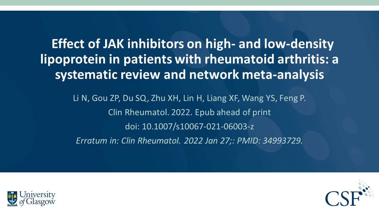 Publication thumbnail: Effect of JAK inhibitors on high- and low-density lipoprotein in patients with rheumatoid arthritis: a systematic review and network meta-analysis