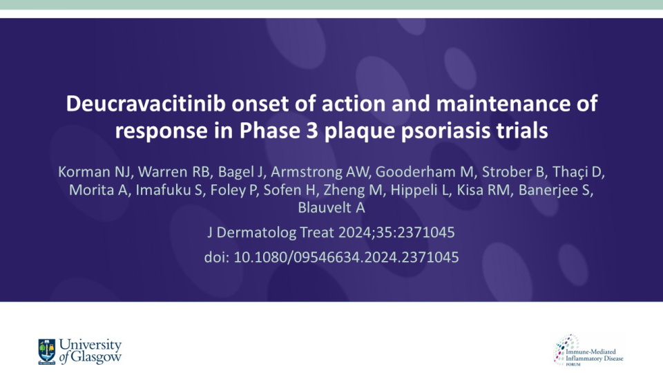 Publication thumbnail: Deucravacitinib onset of action and maintenance of response in Phase 3 plaque psoriasis trials