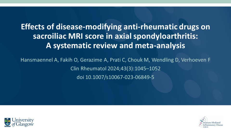 Publication thumbnail: Effects of disease‑modifying anti‑rheumatic drugs on sacroiliac MRI score in axial spondyloarthritis: A systematic review and meta‑analysis