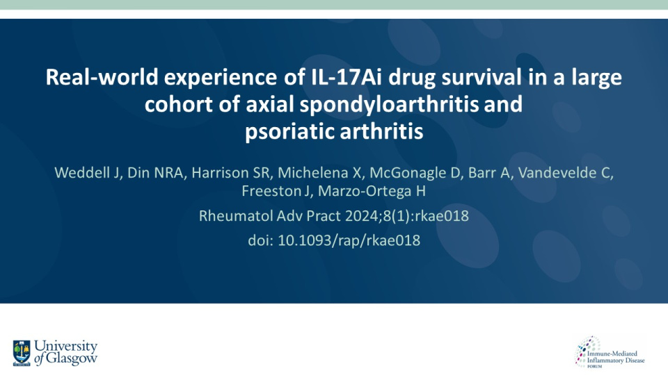 Publication thumbnail: Real-world experience of IL-17Ai drug survival in a large cohort of axial spondyloarthritis and psoriatic arthritis