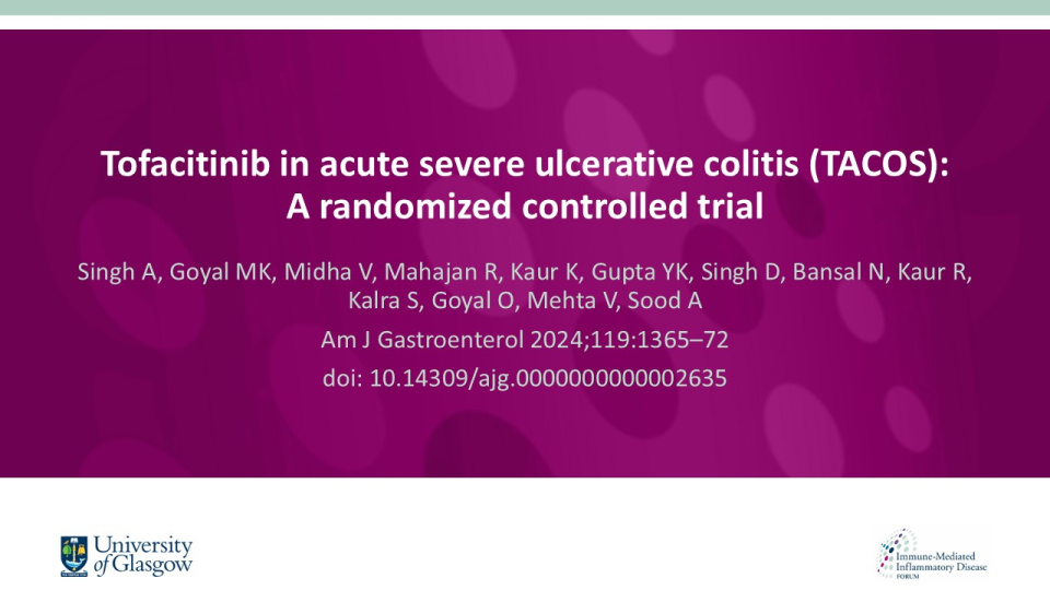 Publication thumbnail: Tofacitinib in acute severe ulcerative colitis (TACOS): A randomized controlled trial