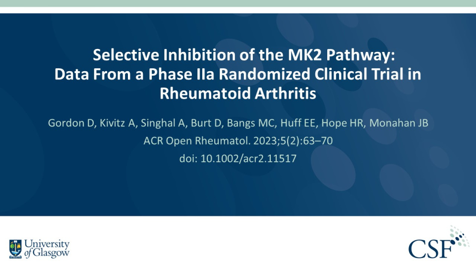 Publication thumbnail: Selective Inhibition of the MK2 Pathway: Data From a Phase IIa Randomized Clinical Trial in Rheumatoid Arthritis