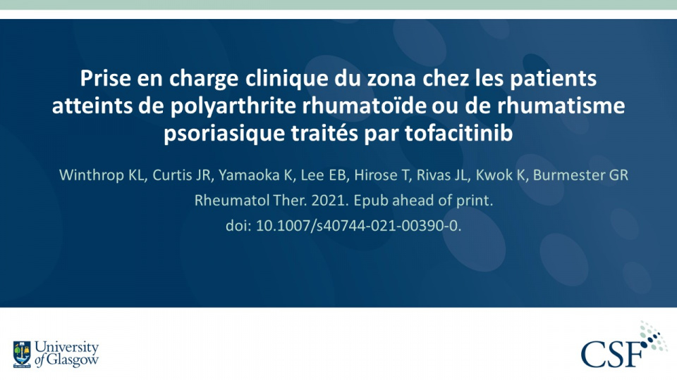 Publication thumbnail: Prise en charge clinique du zona chez les patients atteints de polyarthrite rhumatoïde ou de rhumatisme psoriasique traités par tofacitinib