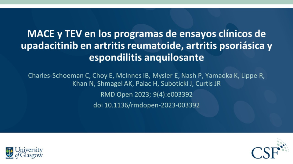 Publication thumbnail: MACE y TEV en los programas de ensayos clínicos de upadacitinib en artritis reumatoide, artritis psoriásica y espondilitis anquilosante