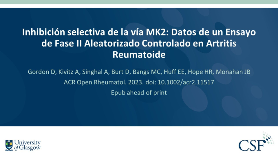 Publication thumbnail: Inhibición selectiva de la vía MK2: Datos de un Ensayo de Fase II Aleatorizado Controlado en Artritis Reumatoide