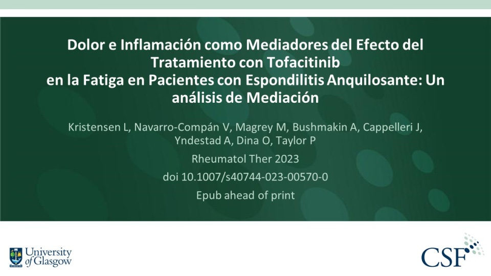 Publication thumbnail: Dolor e Inflamación como Mediadores del Efecto del Tratamiento con Tofacitinib en la Fatiga en Pacientes con Espondilitis Anquilosante: Un análisis de Mediación