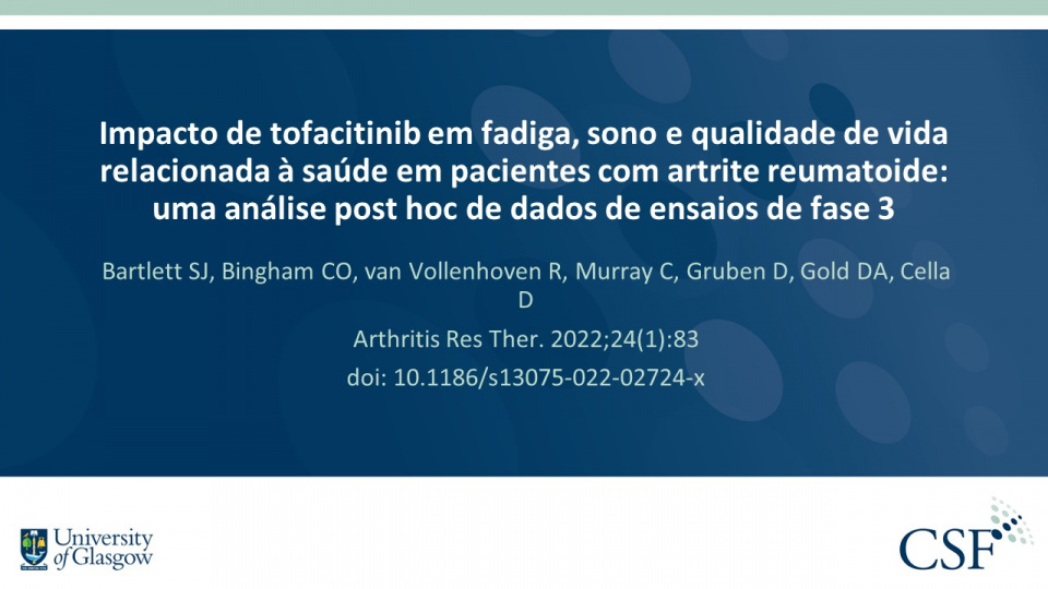 Publication thumbnail: Impacto de tofacitinib em fadiga, sono e qualidade de vida relacionada à saúde em pacientes com artrite reumatoide: uma análise post hoc de dados de ensaios de fase 3