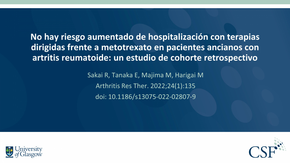 Publication thumbnail: No hay riesgo aumentado de hospitalización con terapias dirigidas frente a metotrexato en pacientes ancianos con artritis reumatoide: un estudio de cohorte retrospectivo