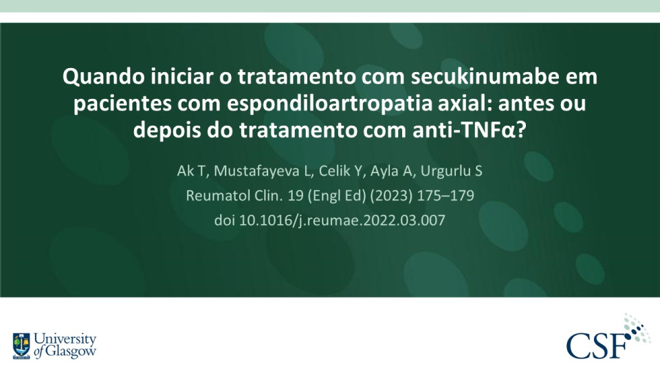 Publication thumbnail: Quando iniciar o tratamento com secukinumabe em pacientes com espondiloartropatia axial: antes ou depois do tratamento com anti-TNFα?