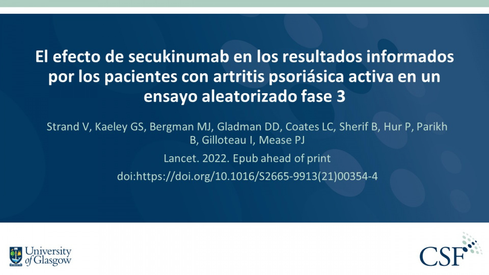 Publication thumbnail: El efecto de secukinumab en los resultados informados por los pacientes con artritis psoriásica activa en un ensayo aleatorizado fase 3