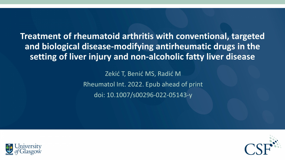 Publication thumbnail: Treatment of rheumatoid arthritis with conventional, targeted and biological disease‑modifying antirheumatic drugs in the setting of liver injury and non‑alcoholic fatty liver disease