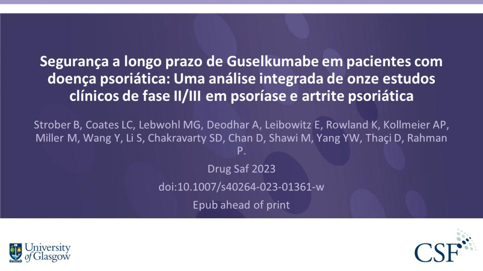 Publication thumbnail: Segurança a longo prazo de Guselkumabe em pacientes com doença psoriática: Uma análise integrada de onze estudos clínicos de fase II/III em psoríase e artrite psoriática