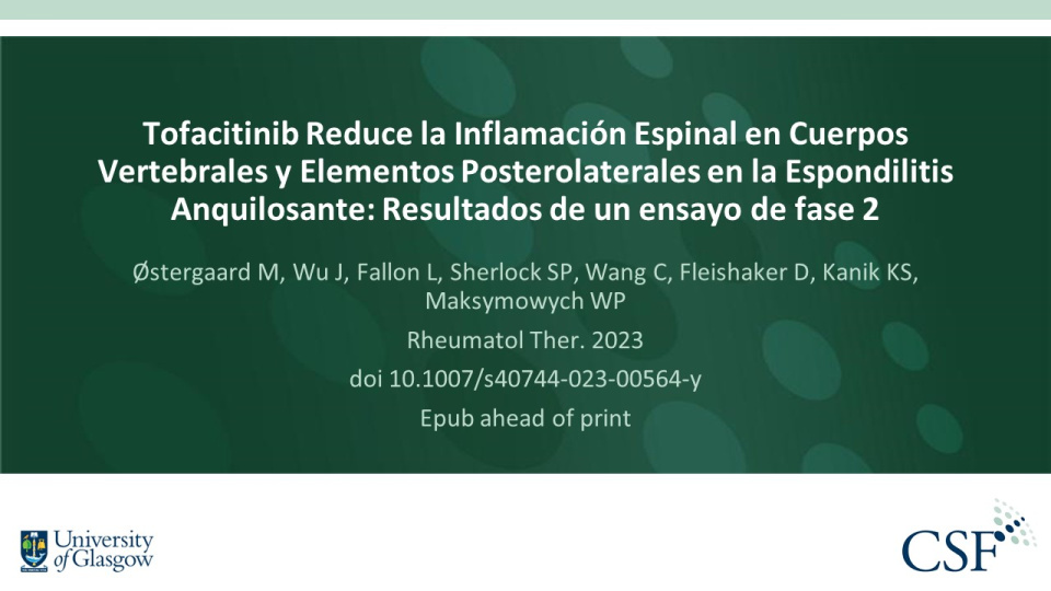 Publication thumbnail: Tofacitinib Reduce la Inflamación Espinal en Cuerpos Vertebrales y Elementos Posterolaterales en la Espondilitis Anquilosante: Resultados de un ensayo de fase 2