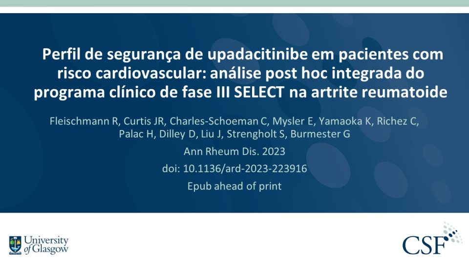 Publication thumbnail: Perfil de segurança de upadacitinibe em pacientes com risco cardiovascular: análise post hoc integrada do programa clínico de fase III SELECT na artrite reumatoide