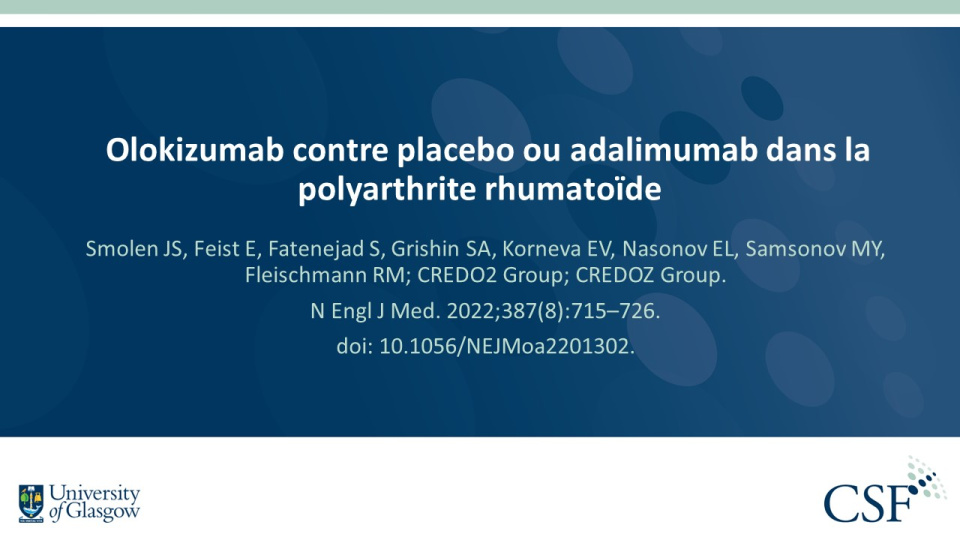 Publication thumbnail: Olokizumab contre placebo ou adalimumab dans la polyarthrite rhumatoïde