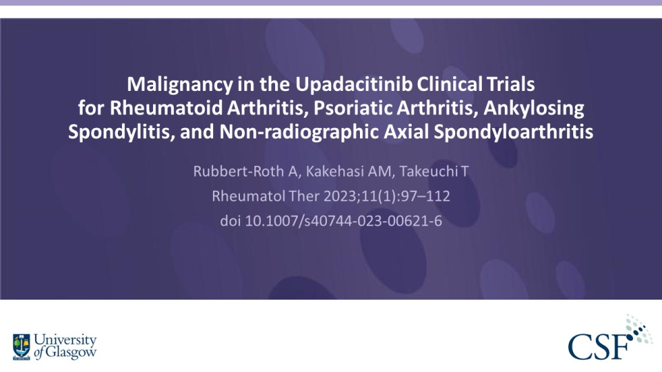 Publication thumbnail: Malignancy in the Upadacitinib Clinical Trials  for Rheumatoid Arthritis, Psoriatic Arthritis, Ankylosing Spondylitis, and Non-radiographic Axial Spondyloarthritis