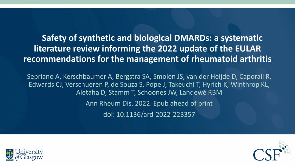 Publication thumbnail: Safety of synthetic and biological DMARDs: a systematic literature review informing the 2022 update of the EULAR recommendations for the management of rheumatoid arthritis